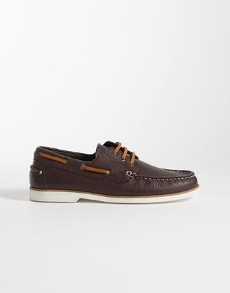 Asos Scarpe da barca stringate marroni in pelle-Marrone