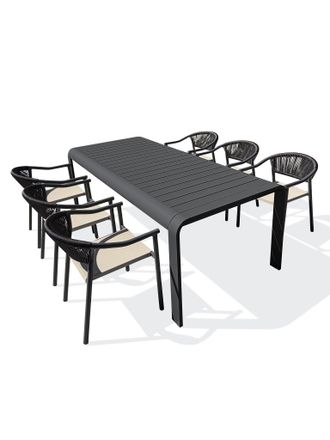 DCB Garden Hanoi - Conjunto De Comedor De Jard&iacute;n Para 6 Personas De Aluminio Antracita - Dcb Garden
