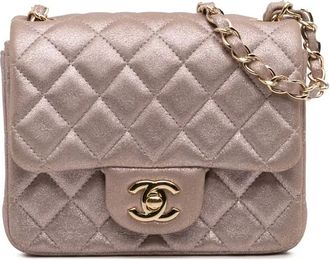 Chanel 2014-2015 Mini Square Classic Iridescent Calfskin Single Flap crossbody bag - Pink