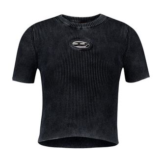 Diesel Womens Ribbed Cotton T-Shirt Black
