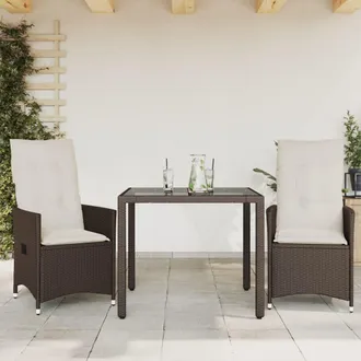 vidaXL Sillas Y Mesita De Jard&iacute;n Con Cojines 3 Piezas Rat&aacute;n Pe Marr&oacute;n Vidaxl