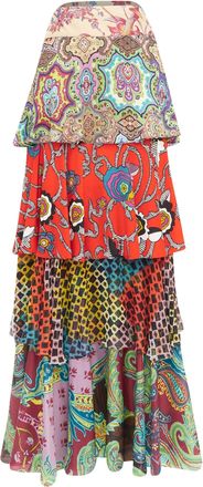 Christian Lacroix Tiered Paisley Patchwork Silk Skirt