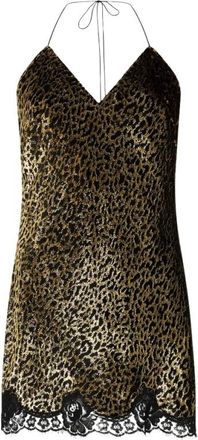 Roberto Cavalli Party Dresses, female, Black, Size: XS Macro Leopard Print Silk Slip Dress