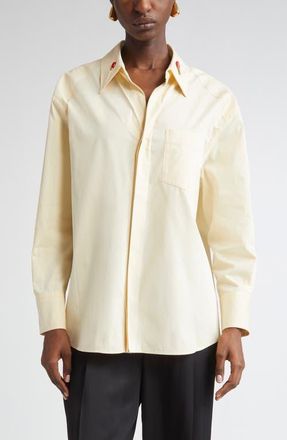 Bottega Veneta Match Detail Cotton & Silk Button-Up Shirt in 7098 Parchment at Nordstrom, Size 10 Us