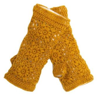 Nirvanna Designs Flower Hand Crochet Fingerless Gloves in Honey at Nordstrom
