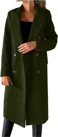 Generic Womens Coats Winter Double Breasted Wool Blend Jacket Causal Lapel Collar Button Elegant Coat Windbreaker Jacket Ladies Long Sleeve Tops Length Overco