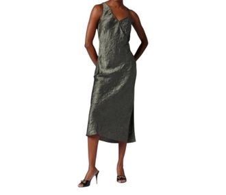 Equipment Womens Aurore Crinkle Satin Asymmetrical Dress In Castor Grey