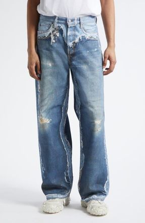 Acne Studios 1981 Trompe lOeil Wide Leg Jeans in Mid Blue at Nordstrom, Size Xx-Large