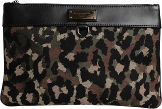 Dolce & Gabbana Multicolor Leopard Jacquard Print Logo Plaque Pouch Mens Bag