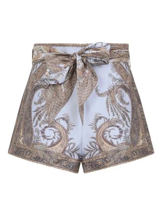 Zimmermann paisley-print belted shorts - women - Cotton/Silk - 0P - Purple