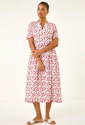 Roman Embroidered Buttoned Midi Dress