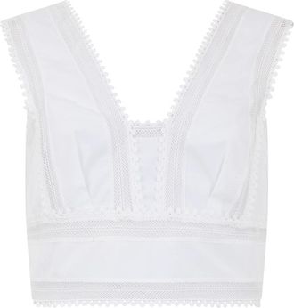 Alberta Ferretti Cropped Top met V-hals - Dames - Tops zonder mouwen - Wit - L - Katoen - Tops