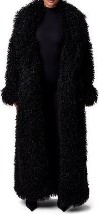 Naked Wardrobe Faux Shearling Coat in Black at Nordstrom, Size X-Small