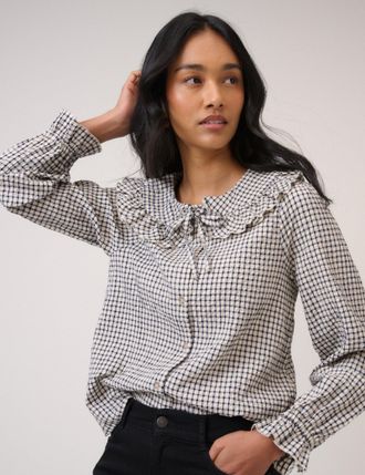 Nobody's Child White Check Frill Collar Blouse