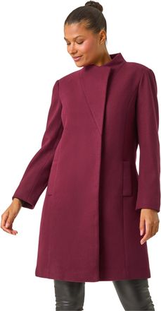 Roman Womens Tailored Funnel Neck Pocket Detail Coat - Red - Size 20 UK