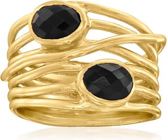 Ross-Simons Black Onyx Multi-Row Ring in 18kt Gold Over Sterling