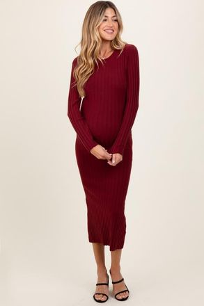 Pinkblush Ribbed Knit Fitted Midi Sweater Dress in Burgundy at Nordstrom, Size Medium