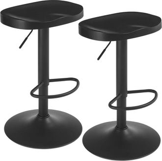 Woltu 2x Bar Stools, Solid Wood Height Adjustable Breakfast Barstools with Swivel Gas Lift and Footrest, Black