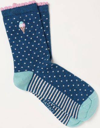 Fat Face FatFace Navy Embroidered Ice Cream Socks