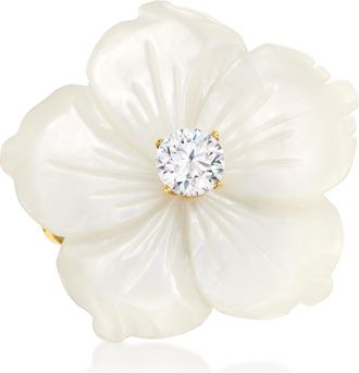 Ross-Simons Italian Mother-Of-Pearl and. CZ Flower Ring in 18kt Gold Over Sterling