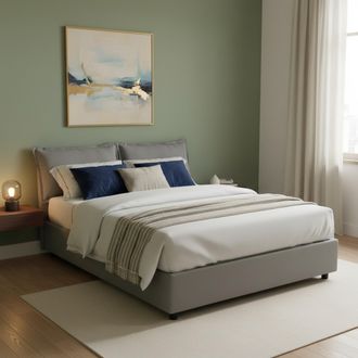 Talamo Italia Talamo Italia - Cama Matrimonial Denise, Cama Contenedor Con Revestimiento De Tela, 100% Made In Italy, Apertura Frontal, Con Colch&oacute;n 160x190 Cm Inclu