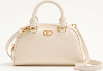 Valentino Garavani Mini VLogo Signature Bowling Bag in Grainy Calfskin Wo