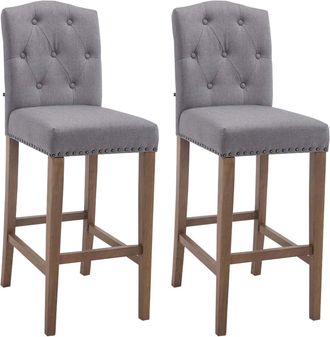 Clp Clp - Set 2x Taburetes De Bar Louise En Tela Gris Claro Antiguo Claro