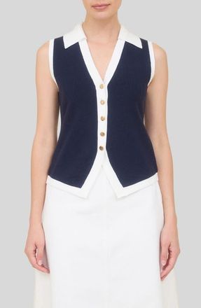 ZOE AND CLAIRE Sleeveless Button-Up Sweater in Navy/White at Nordstrom, Size X-Small