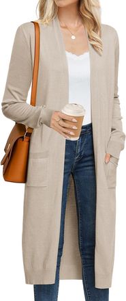Grace Karin Womens 2025 Trendy Long Cardigans Sweater Lightweight Open Front Long Sleeve Maxi Duster Coats with Pockets, Apricot, Small