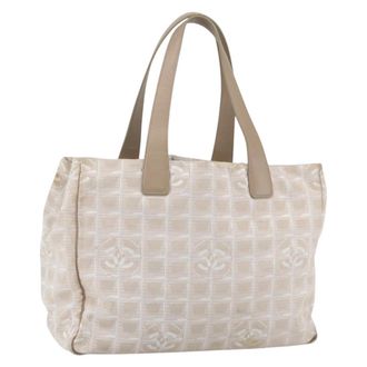 Chanel Travel Line Tote Nylon Beige Nylon Handbag (Pre-Owned)