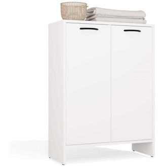 Topeshop NINA - Armadio da bagno con cesto per la biancheria, 3 ripiani e 2 ante - Bianco
