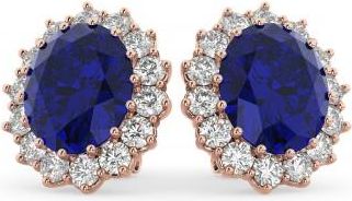 Allurez Oval Lab Blue Sapphire & Diamond Accented Earrings 14k Rose Gold (10.80ctw)