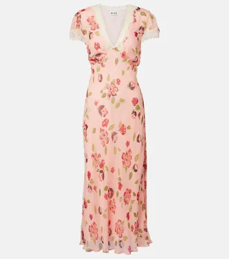 Rixo Clarice floral lace-trimmed midi dress