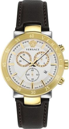Versace Chronograph Urban Mystique Leren Horloge - Heren - Horloges - Geel - ONE Size - Accessoires