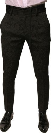 Dolce & Gabbana Black Brocade Polyester Skinny Men Dress Pants