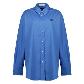 Miu Miu Shirts, female, Blue, Size: XS Oversized Poplin Shirt