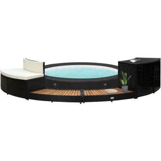 vidaXL Bordo Spa Nero in Polyrattan e Legno dAcacia - Vidaxl