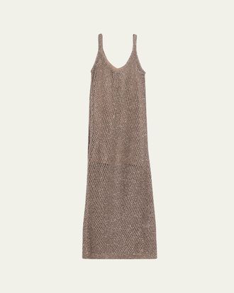 Brunello Cucinelli Shimmering Net Knit Sleeveless Maxi Dress