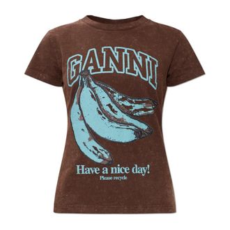 Ganni T-Shirts, female, Brown, Size: S Printed T-shirt