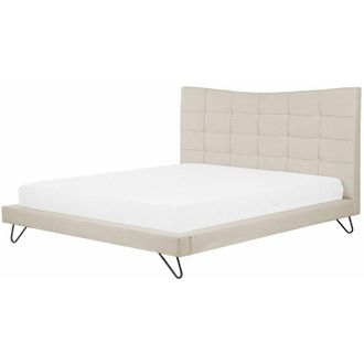 Beliani Beliani - Letto matrimoniale Beige in tessuto di poliestere a Doghe Trapuntatura a Bottoni 160 x 200 cm Lannion
