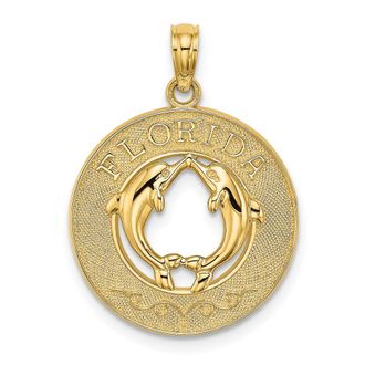 Diamond2Deal 14k Yellow Gold FLORIDA with Dolphins Circle Charm Pendant