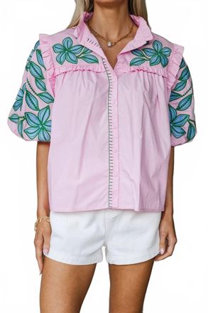 THML Clothing Embroidered Blouse In Pink