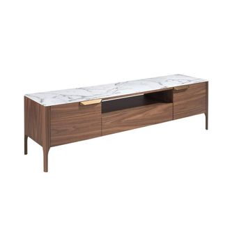 Angel Cerd&aacute; Walnut TV Stand with Faux Marble Glass Top 180x45x50 in Brown