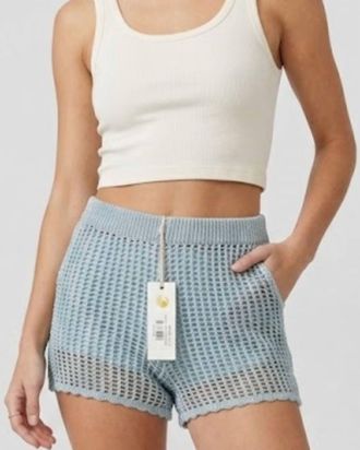 Vintage Havana High Waist Crochet Short In Dusty Blue