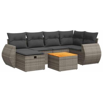 vidaXL Set De Sof&aacute;s De Jard&iacute;n 7 Pzas Con Cojines Rat&aacute;n Sint&eacute;tico Gris Vidaxl