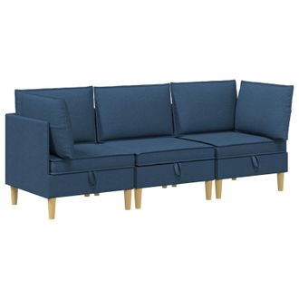 vidaXL Juego De Sof&aacute; Modular Con Almacenamiento 3 Pcs Azul Tela Vidaxl