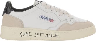 Autry Round Toe Leather Sneakers with Suede Inserts and Graffiti Accents