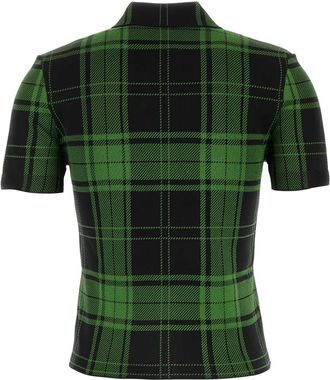 Loewe Womens Embroidered Plaid Silk Blend Shirt Green Nylon Elastane