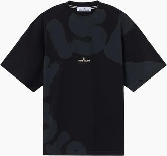 Stone Island Mens All Over Tonal Logo T Shirt Black - Size: 40