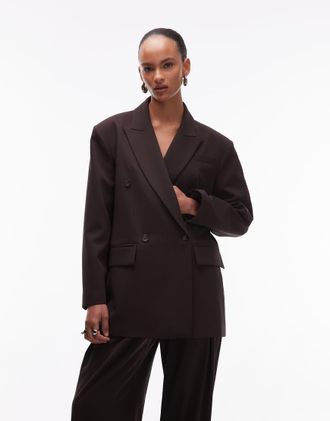 Asos Blazer da abito doppiopetto color cioccolato con spalline pronunciate-Marrone